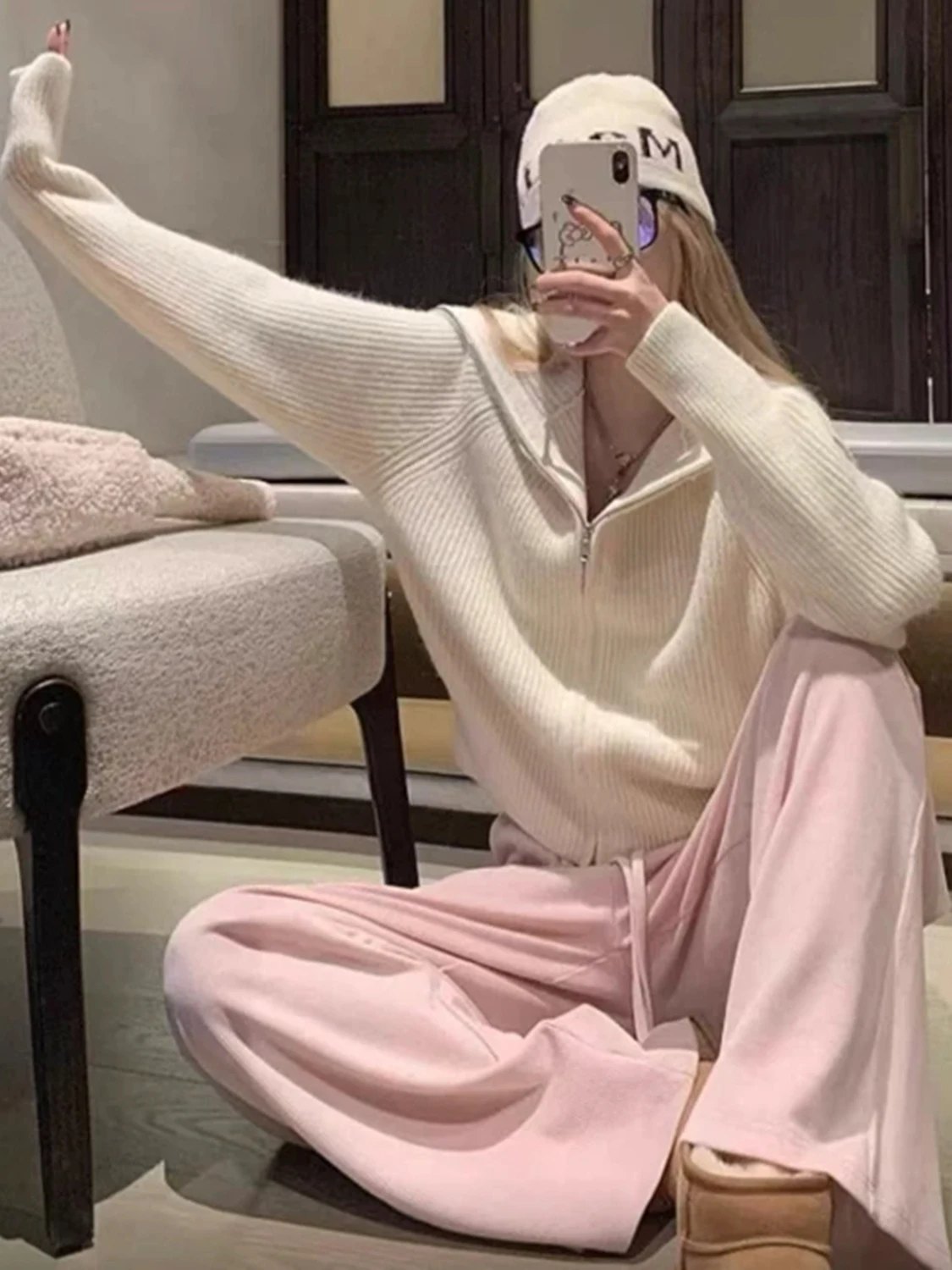 أنيقة الخريف الشتاء كسول Sle عالية الياقة سستة فضفاضة الدافئة تنوعا طويلة Sve العلوي محبوك سترة المرأة #1