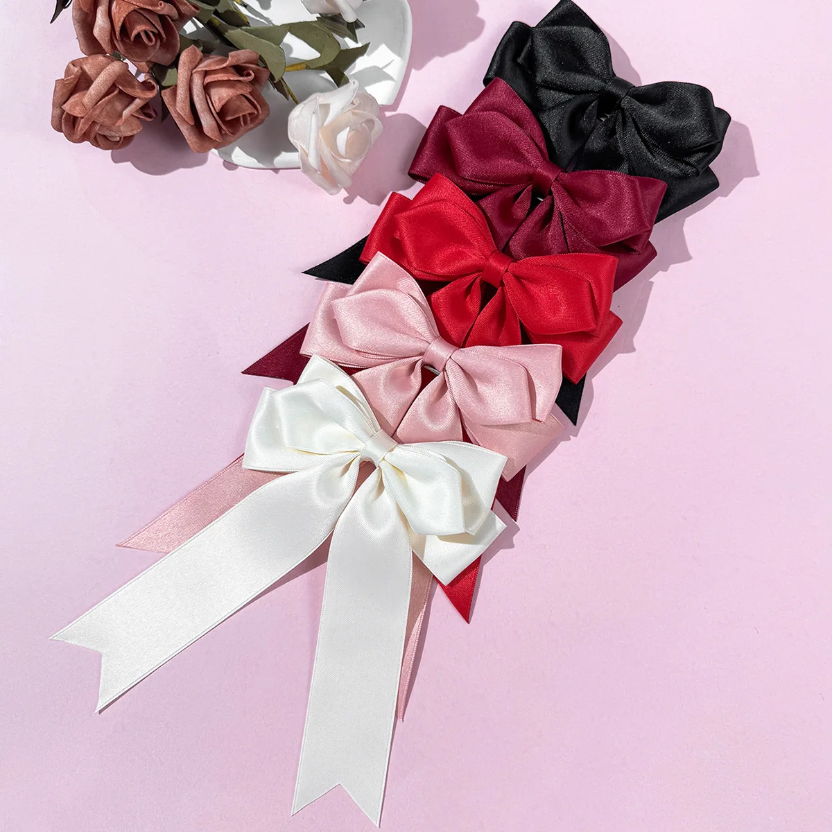 

25 PCS/Lot, 5.3" High Quality Ribbon Bow Hair Clips Sweet Bow Ponytail Clips For Women Girls Hair Accessories