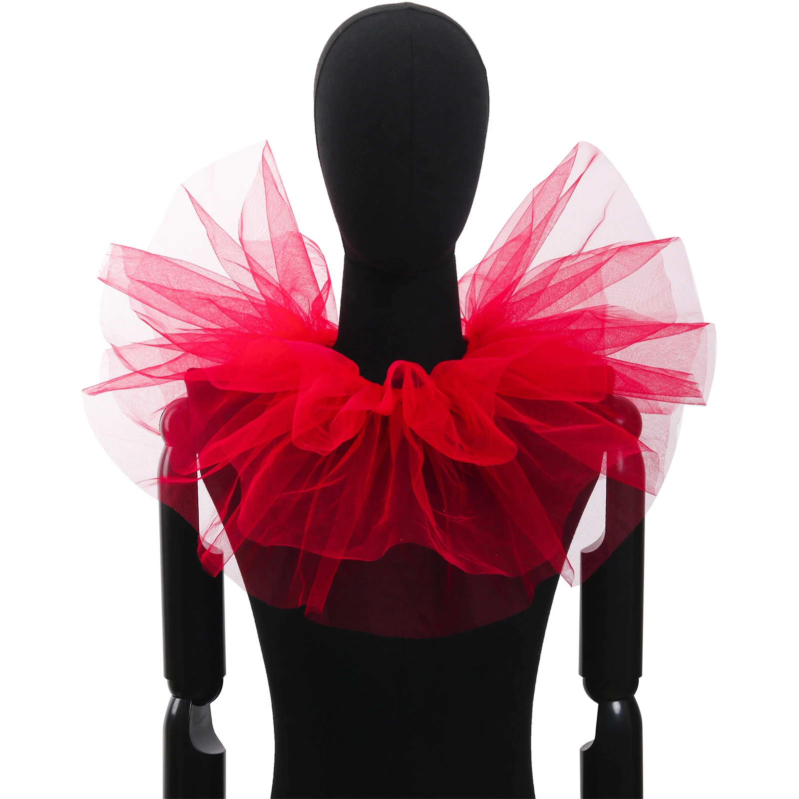 Victorian Renaissance Clown Ruffle Collar Layered Tulle Mesh Neck Accessory Halloween Cosplay Costume view 4