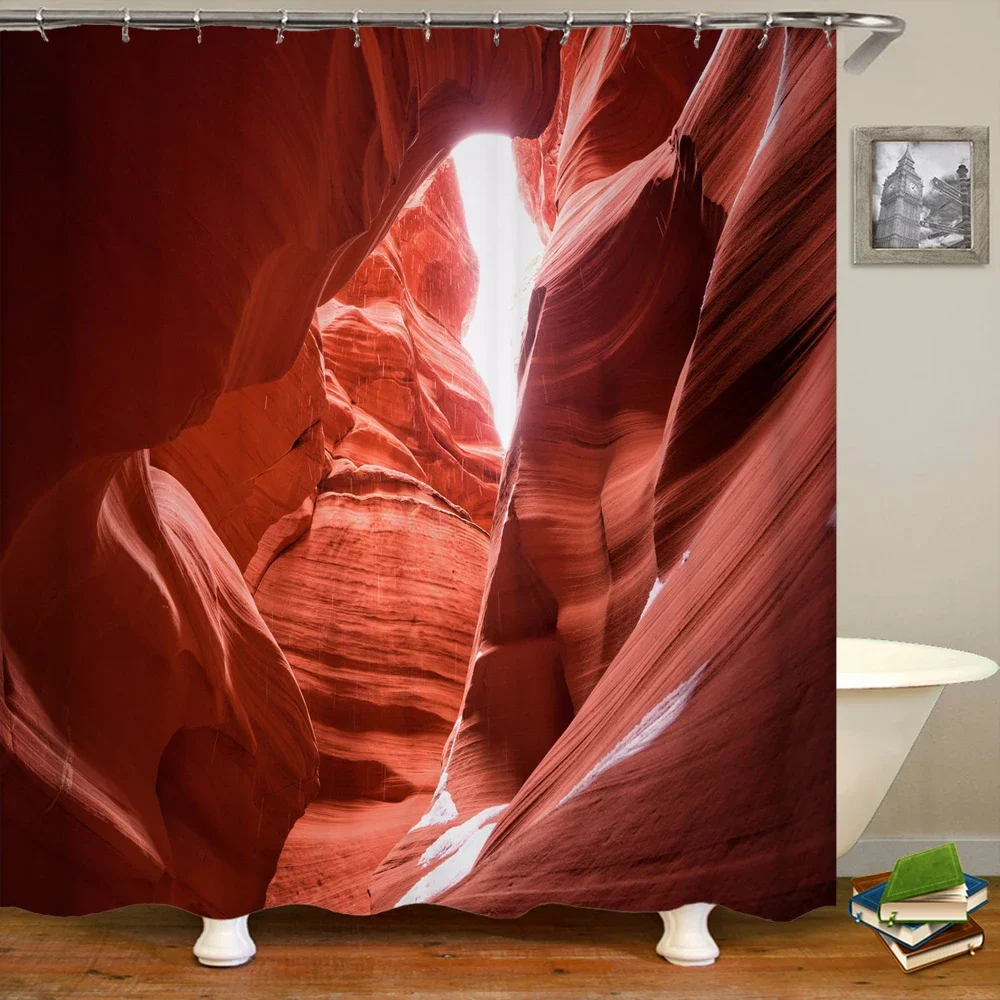 

Beautiful Canyon Cave Scenery Shower Curtain 3D Printed Bathroom Curtains Waterproof Fabric Polyester Bath Screen with 12 Hooks