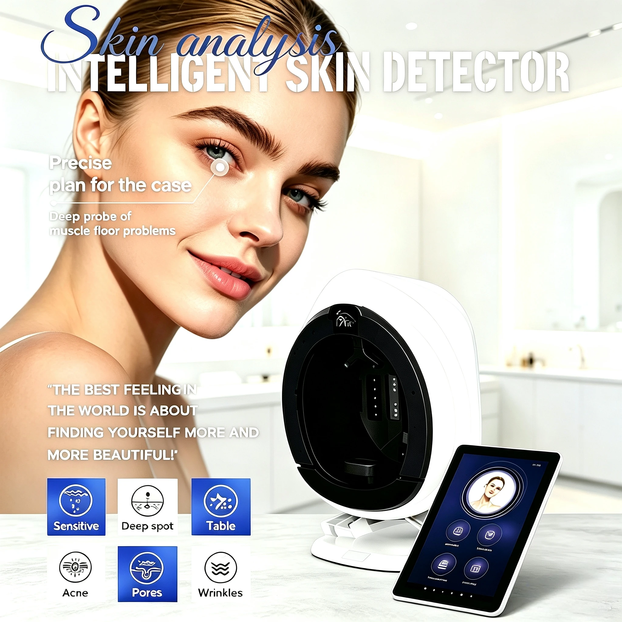 Q1 3D AI Skin Analyzer Magic Mirror Facial Scanner Dermatoscope Skin Detector Deep Analysis Machine For Beauty Salon Spa