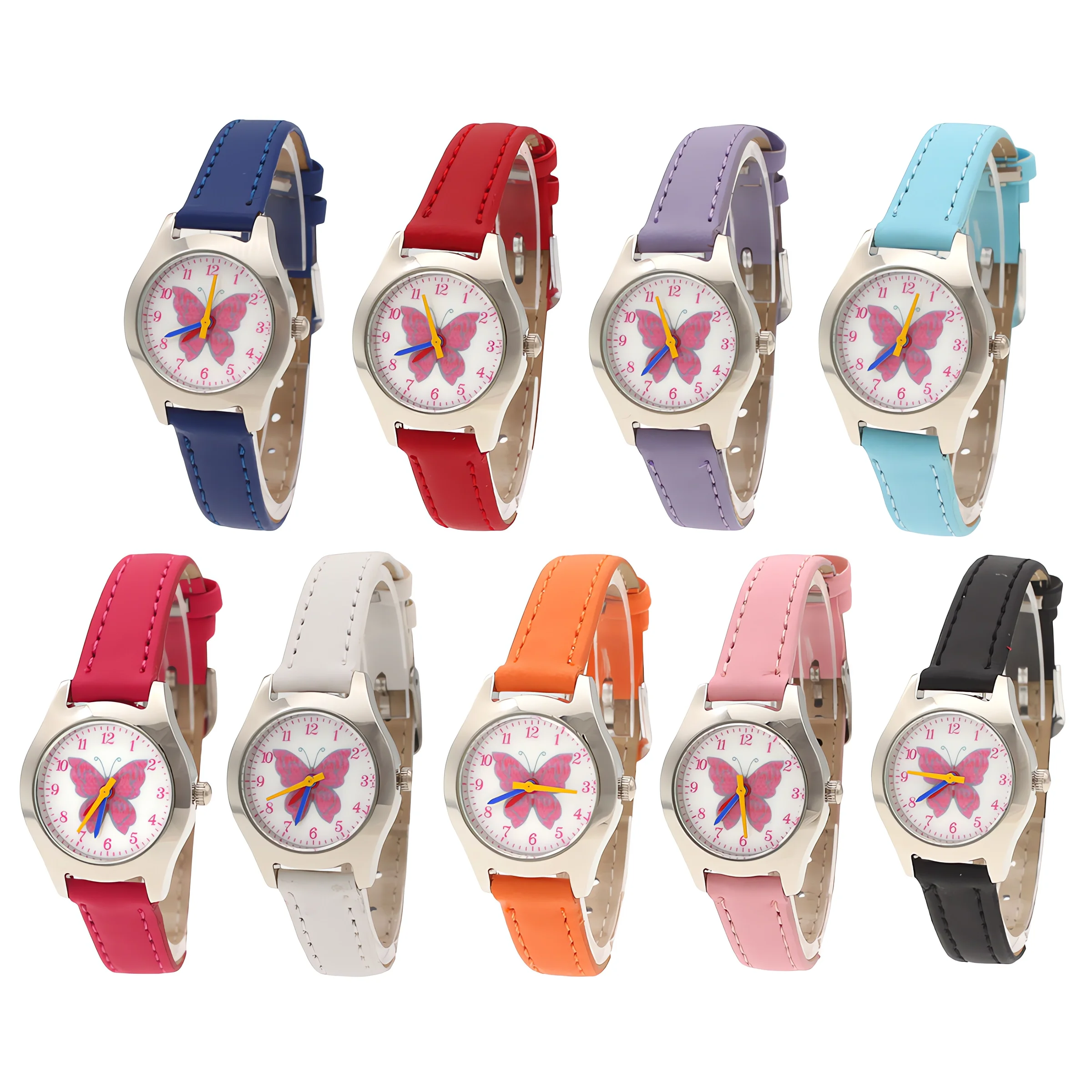 8Pcs Butterfly Kids Watch Children Girls Boys Students Quartz Wristwatches Relogio Kol Saati Clock