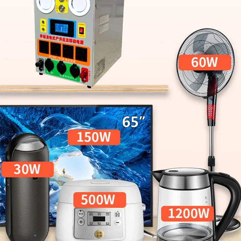 High-Power 1500W Hand-Crank Generator 110V/220V Outdoor Emergency Power Supply and Ultimate USB Charger for Mobile Phones