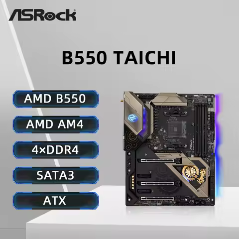 ASRock B550 Taichi Motherboard Support Ryzen 5 5600G R7 5700X3D 5800X CPU 4xDDR4 DIMM 4733+MHz AMD B550 HDMI NVME M.2 PCIe 4.0