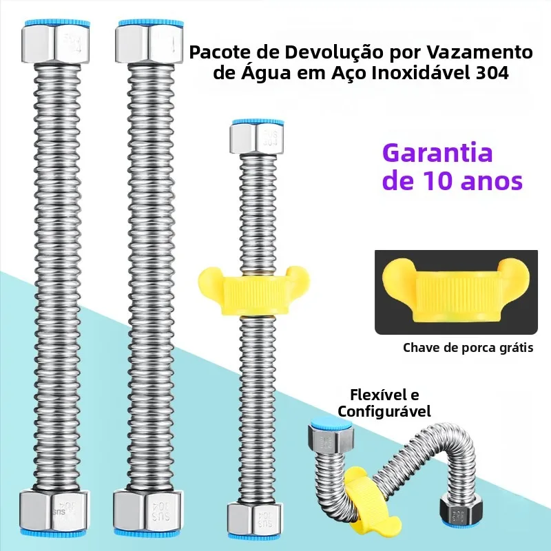 Mangueira de Água Sanitária de Aço Inoxidável 304, Mangueira Sanitária Trançada de 1/2 polegada, Conexão para Aquecedor de Banheiro, Tubos Corrugados com Chave