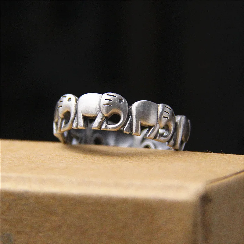Buyee 925 Sterling Silver Female Ring Elegant Elephant Open Ring for Women Fashion Ethnic Small Fine Jewelry Circle Gift
