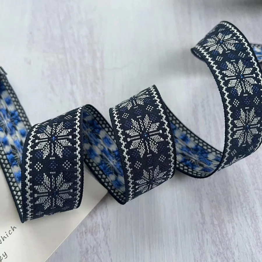 10 Yards/lot Ethnic Style Webbing Woven Jacquard Ribbon Geometric flower for Garment accessories LS-2242 Width 2.5 CM