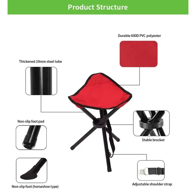 for Lightweight Durable Mini Collapsible Steel Outdoor Small Portable Threeleg Triangle Foldable Beach Camping Chair Folding