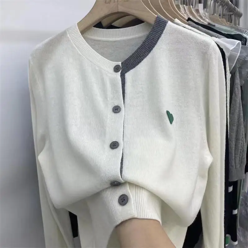 Spring Autumn New Korean Knitting Cardigan Long Sleeve Coat Women Clothing Simplicity Patchwork Buttons Loose All-match Sweater