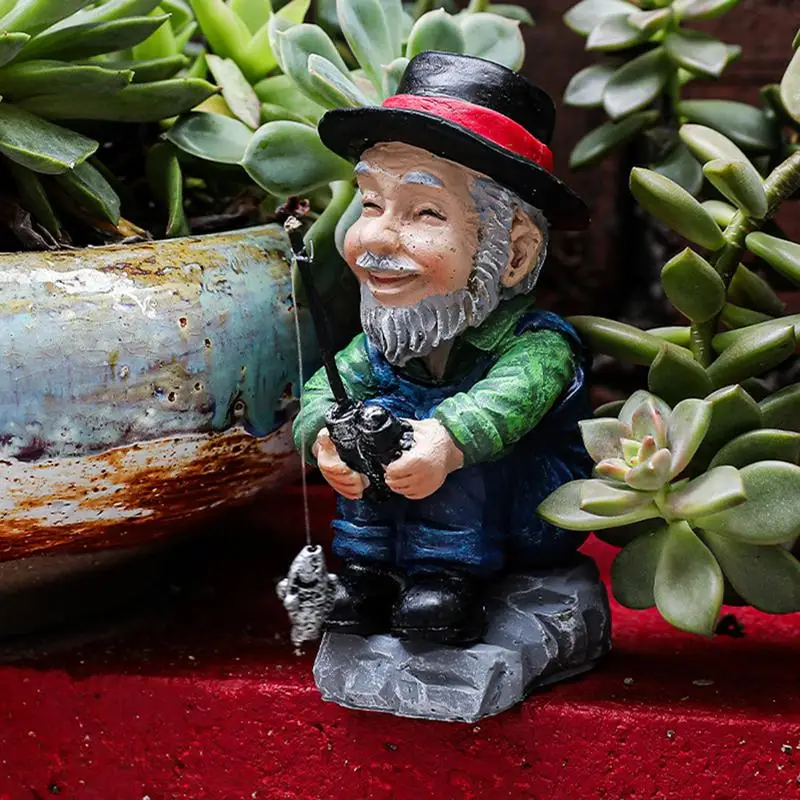 Garden Fishing Statue Weather-Proof Old Man Fishing Figurines Fadeless Cartoon Decoration Decorative Sculpture For Yard