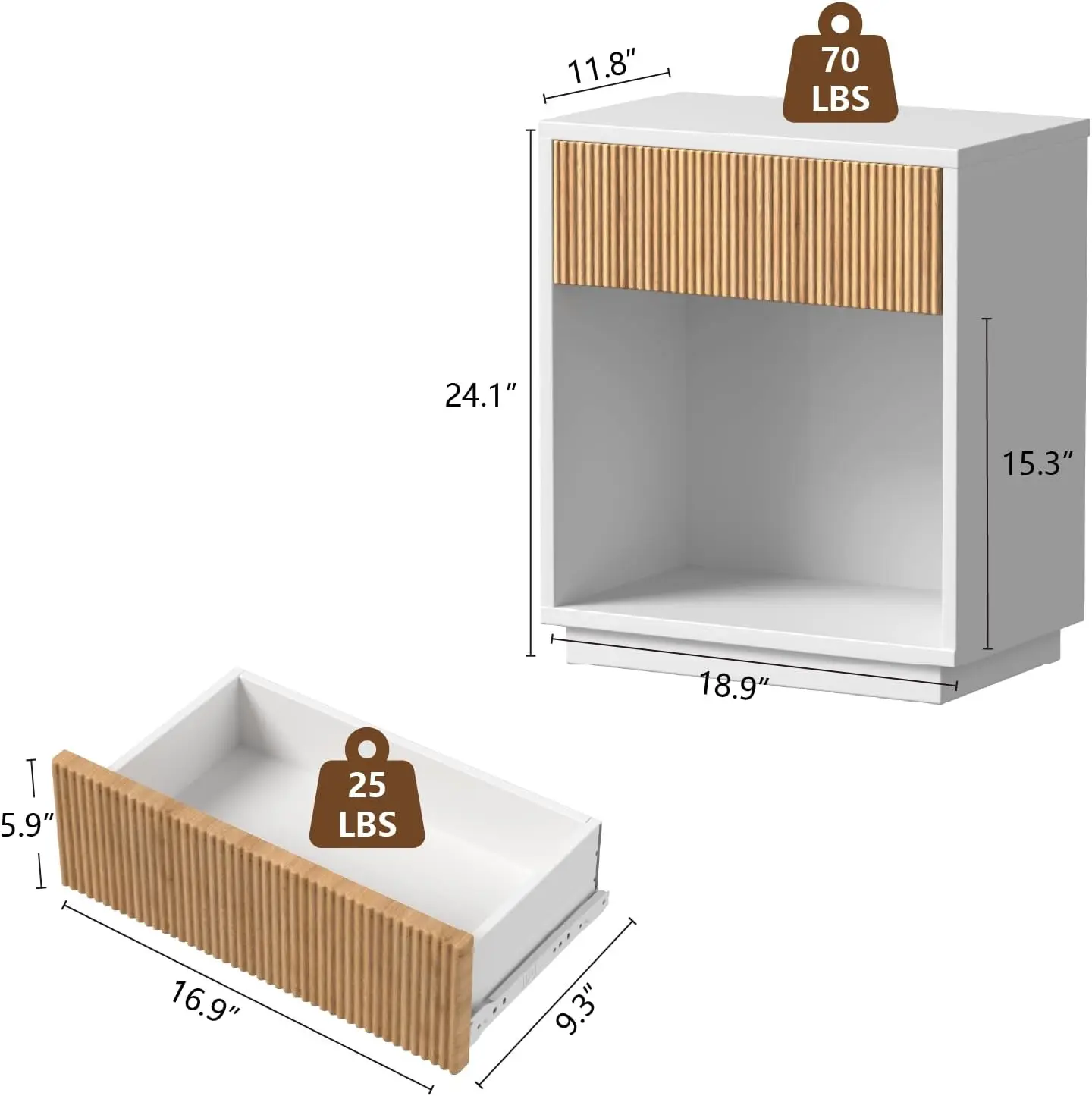 Nightstands Set of 2 with Drawer and Open Shelf, Wooden Bedside Tables for Bedroom and Living Room, Scratch-Resistant & Easy Assembly