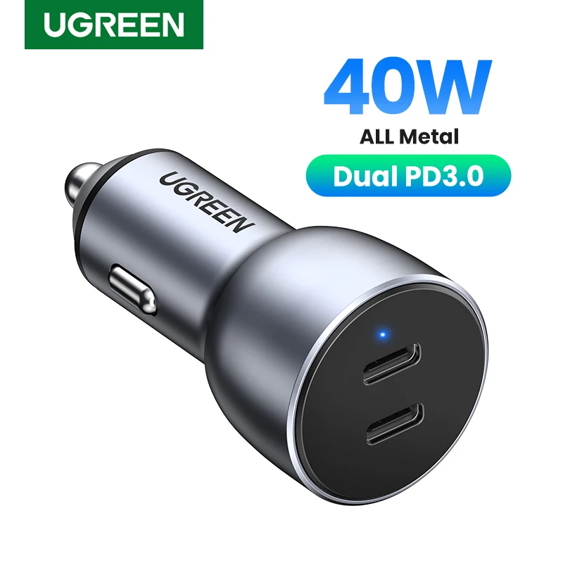 UGREEN 40W PD Car Charger Quick Charge QC4.0 3.0 for Xiaomi USB Type C PD Fast Charging for iPhone 14 13 12 Mobile Phone Charger