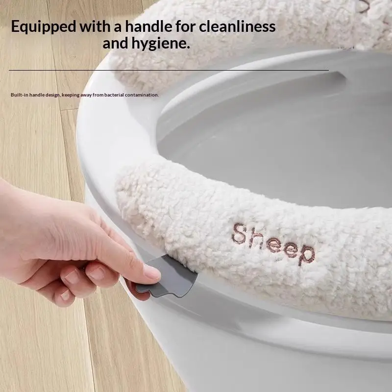 

Мягкий однотонный коврик для унитаза, накладка на сиденье унитаза с рисунком овечки/монстра, с ручкой, аксессуары для ванной комнаты