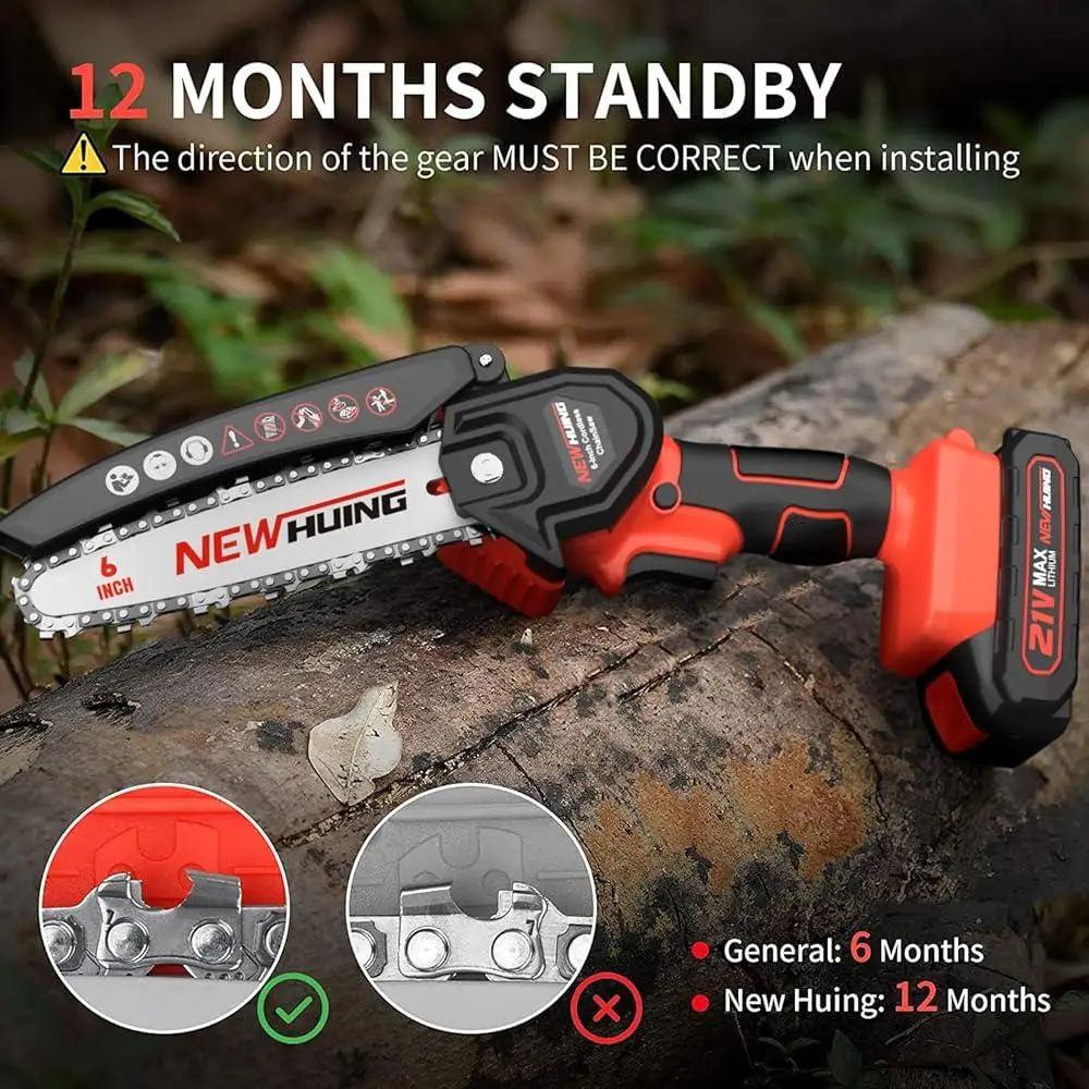 Portable Mini Cordless Chainsaw Kit 6 Inch One Hand Electric Tree Saw 21V Rechargeable Battery High Efficiency Motor Lightweight