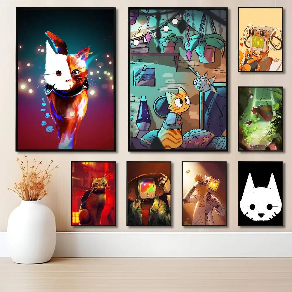 Game Orange S-Stray Cute Cat Poster HD Art Sticky Wall Waterproof Home Living Room Bedroom Bar Aesthetic Decoration