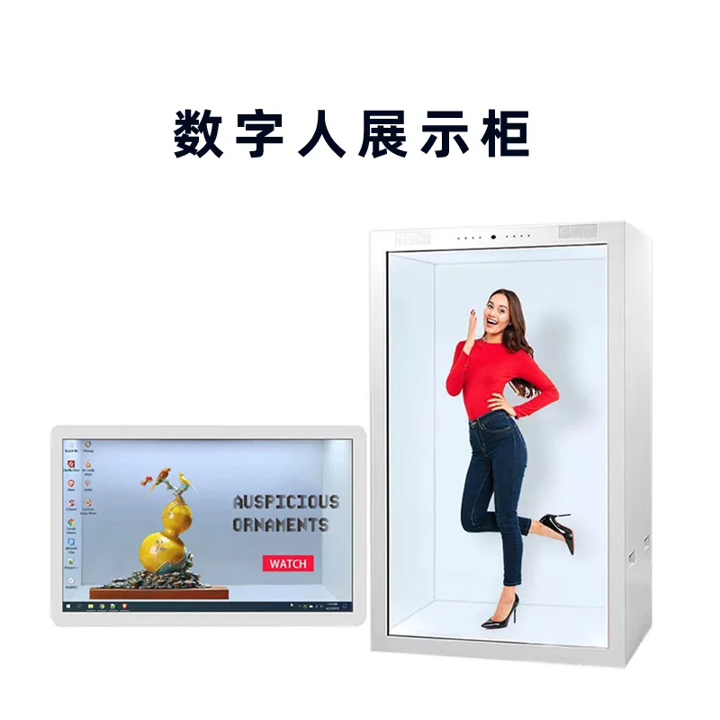 Custom Human Replica LCD Transparent Screen Display Cabinet AI Holographic Chamber Digital Human Interactive Display Cab