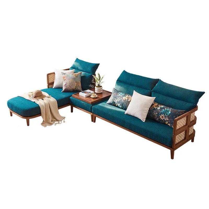 

Nordic cotton and linen sofa living room wabi wind solid wood concubine three-pe son simple