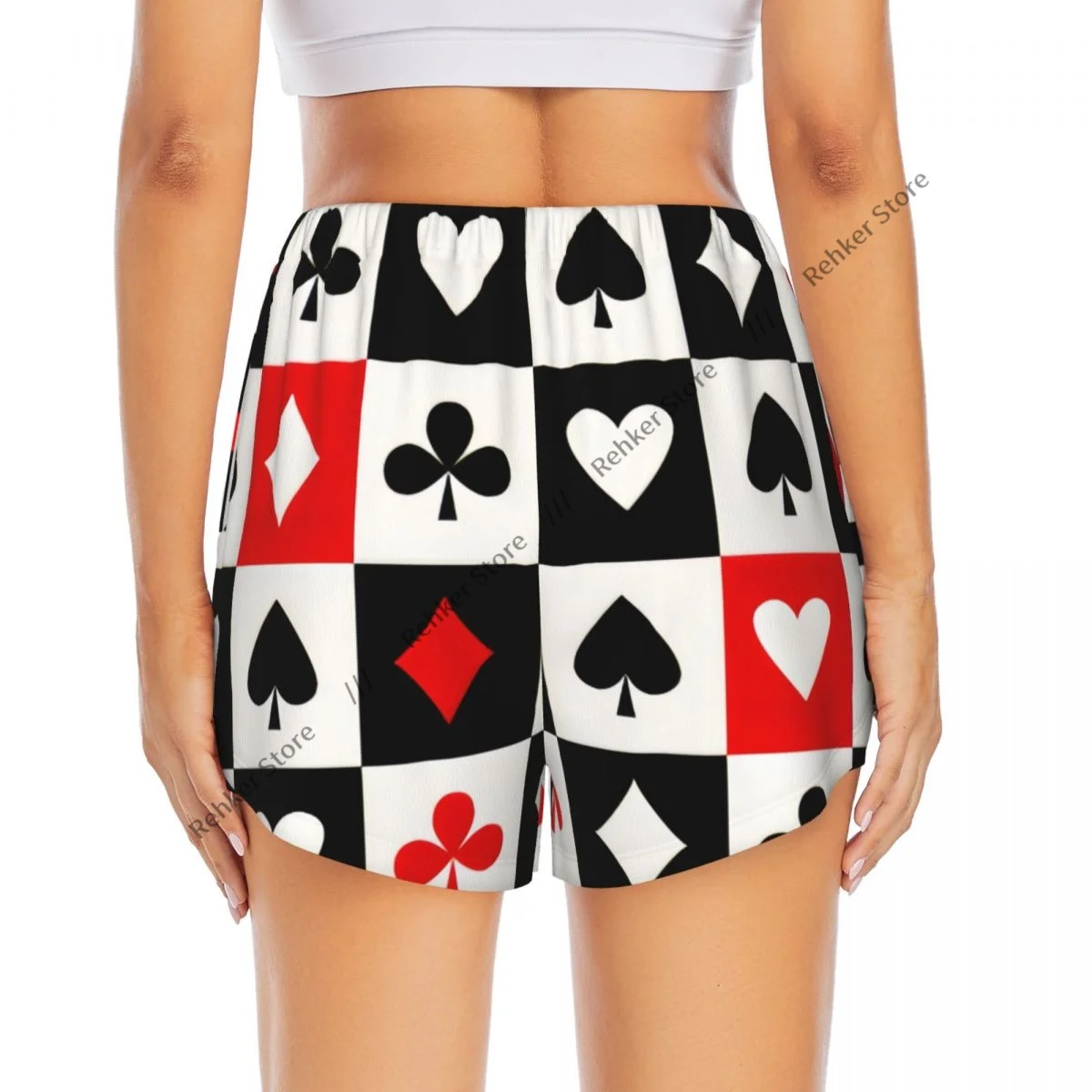 Frauen Yoga Shorts Rot Schwarz Poker Quadrat Plaid Herz Spielkarten Leichte Schnell Trocknend Atmungsaktive Outdoor Laufshorts
