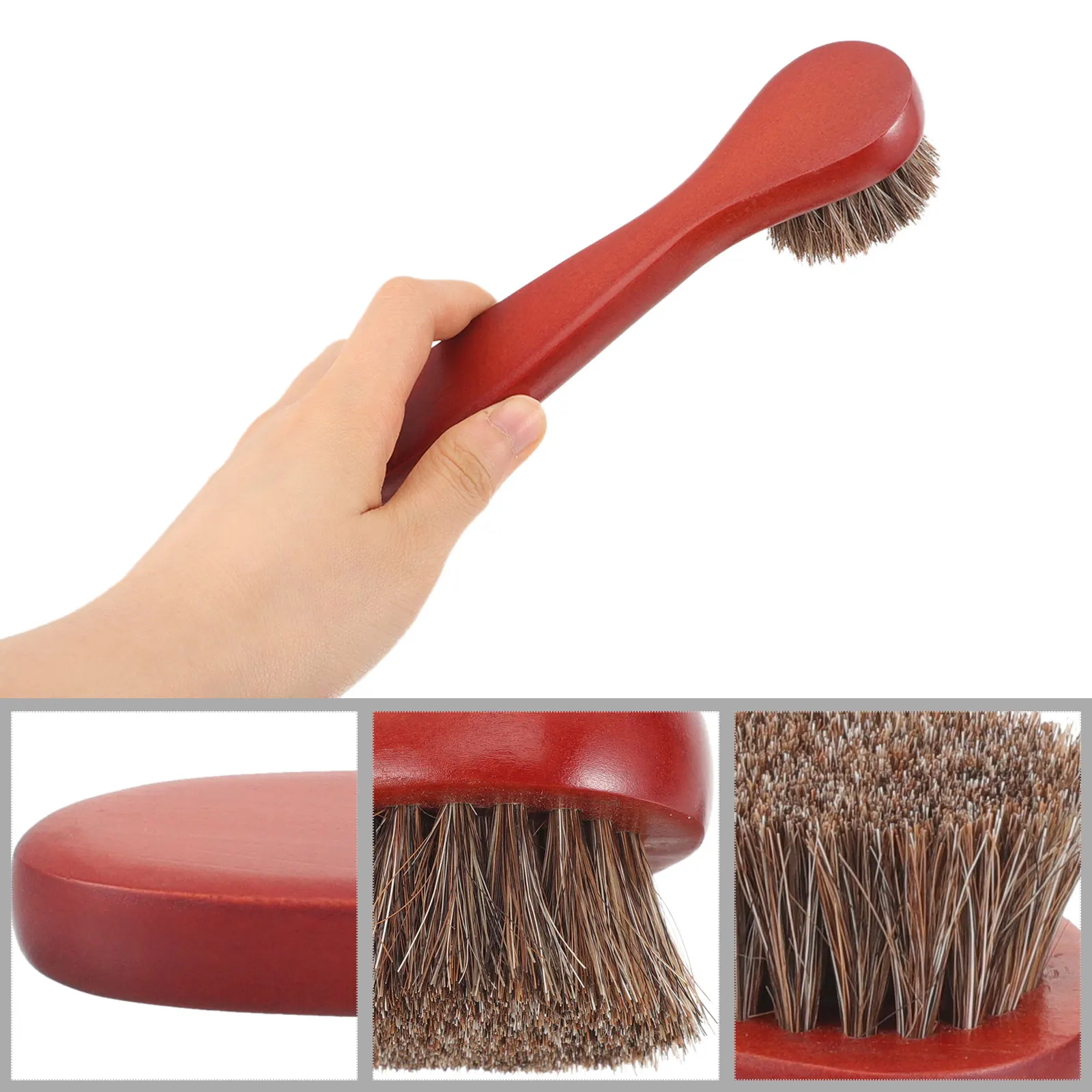 

2pcs Horsehair Shoe Brush Kit for Polishing Cleaning Boot Shine Washing Durable Long Handle Practical Home Use