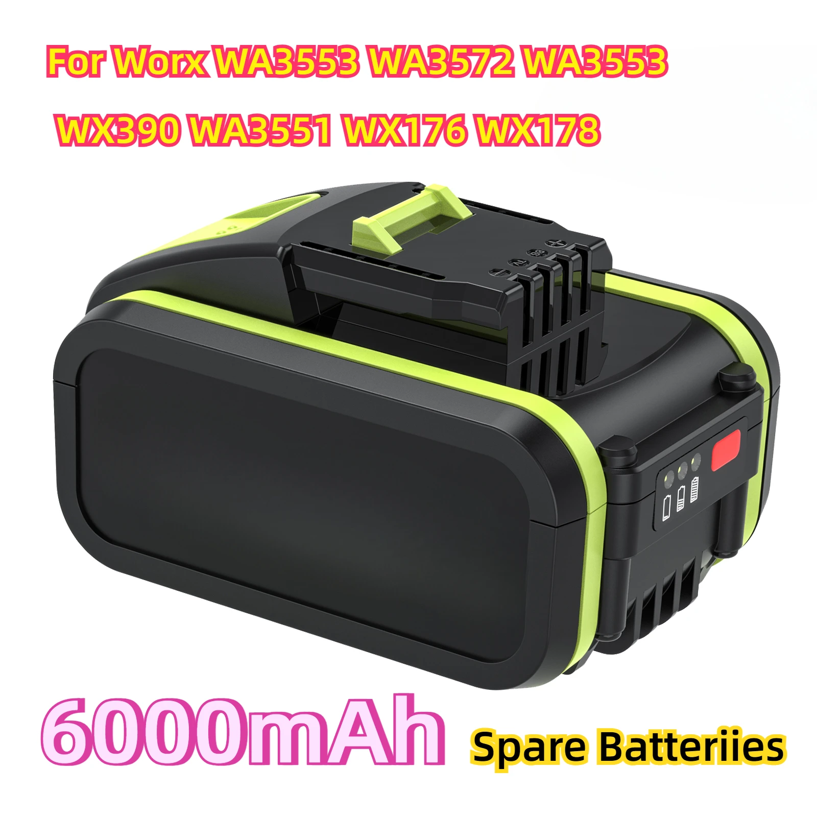 

For Worx WA3553 20V Cordless Power Tool Battery WA3572 WA3553 WX390 WA3551 WX176 WX178 Spare Batteriies 6000mAh Battery