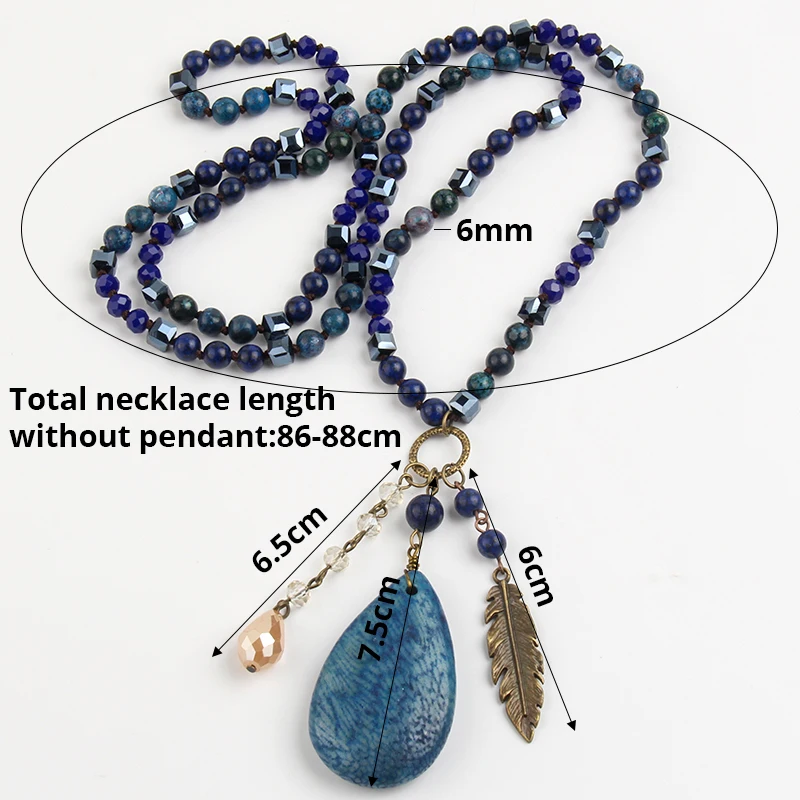 Fashion Bohemian Jewelry Accessory 6mm Multi Glass/Stones Knotted With Stone Dorp Pendant Necklaces For Women Gift