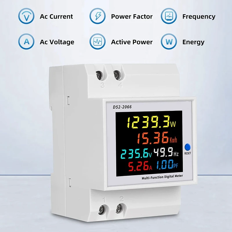 1 PCS Digital Single Phase AC 40-300V 100A Din Rail 6 In 1 Voltmeter Ammeter Watt Kwh Frequency Meter 110V (External CT)