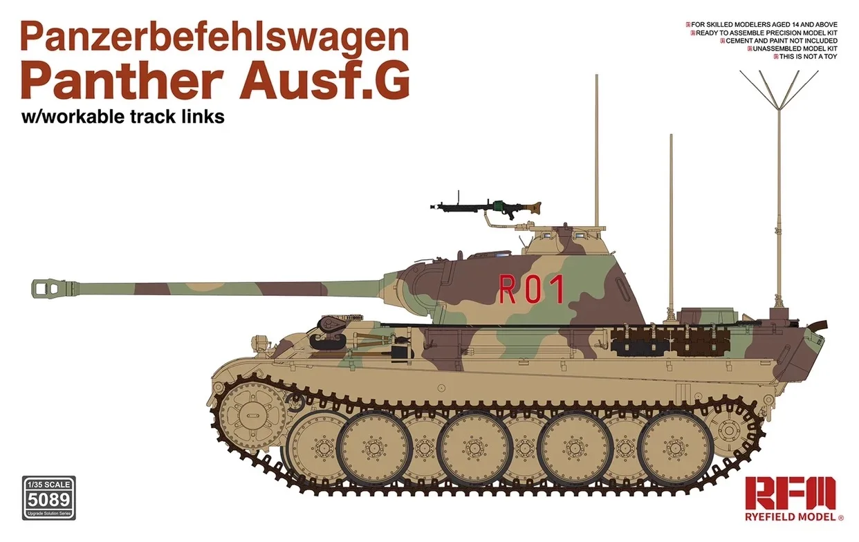 Rye Field 5089 1:35 Scale Panther Ausf G Panzerbefehlswagen w/Workable Track Links Vehicle Plastic Assembly Model Building Kit