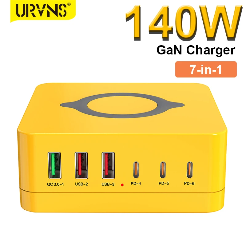 140W GaN Charger Multi Port Desktop USB Type C Fast Charger 65W PD PPS QC3.0 Quick Charger for Laptop Tablet Mobile Phones