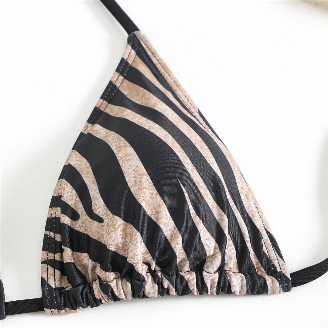 Halterneck-Bikini mit Streifenmuster und Leopardenprint, zweiteiliger Badeanzug für Damen, Badebekleidung, Badeanzug, Badeoutfit, Modell V6840L. – Detail 19