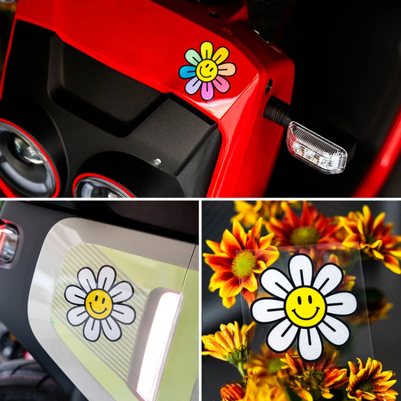 1 قطعة يبتسم أقحوان الوجه دراجة نارية ملصقات مقاوم للماء DIY بها بنفسك دراجة نارية خزان الوقود خوذة سكوتر كهربائي شارات الفينيل #6