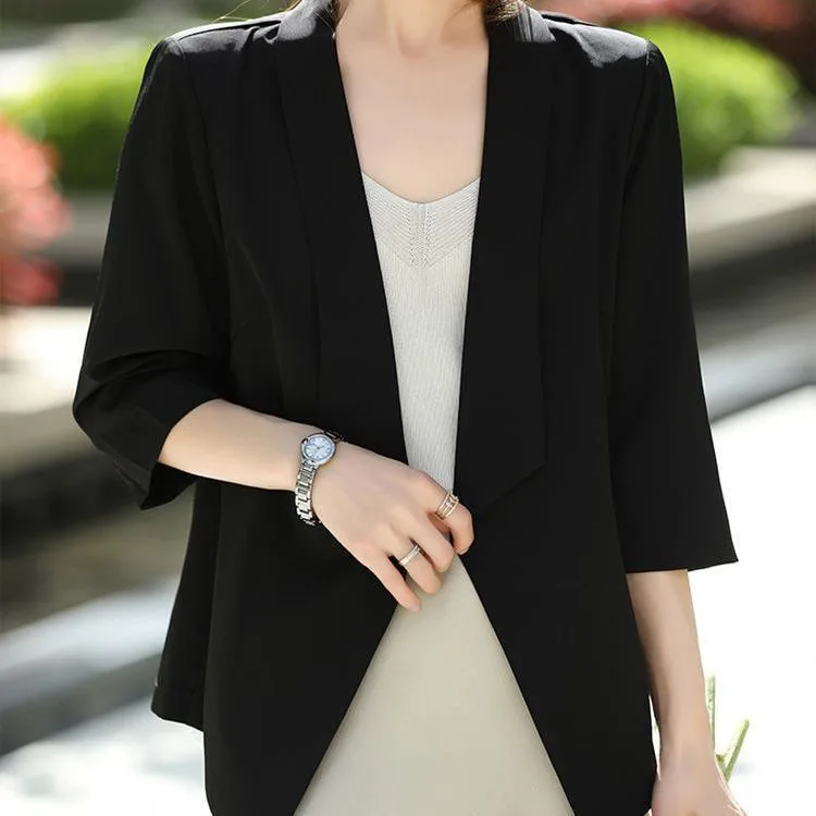Slim Fit Short Sleeve Women's  Jacket Thin Style Spring Autumn Outerwear Elegant plus Size Fashionable Polyester
