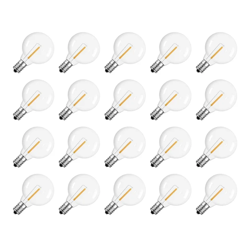 

A19F-60 Pcs G40 LED Replacement Light Bulbs E12 Screw Base Shatterproof LED Globe Bulbs For Solar String Lights Warm
