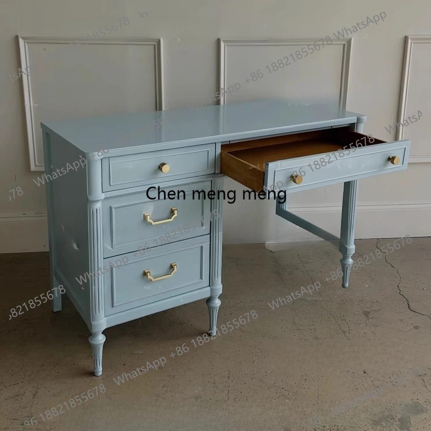 French simple solid wood small desk study home writing table, retro