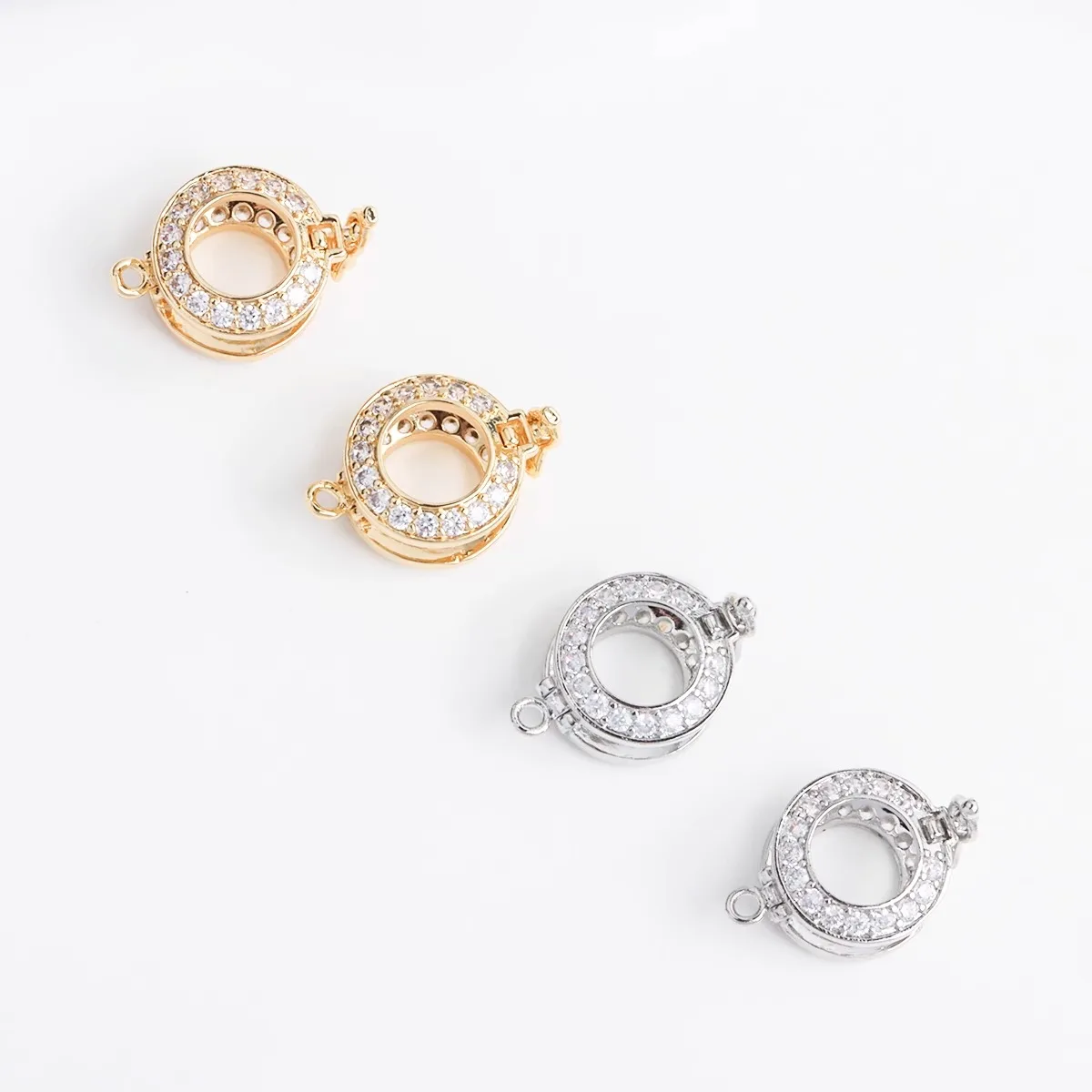 진짜 금 도금 지르콘 라운드 진주 가방, 구슬 버클 스웨터 체인, 간단한 클립 버클, 고정 버클, DIY 액세서리, 18K