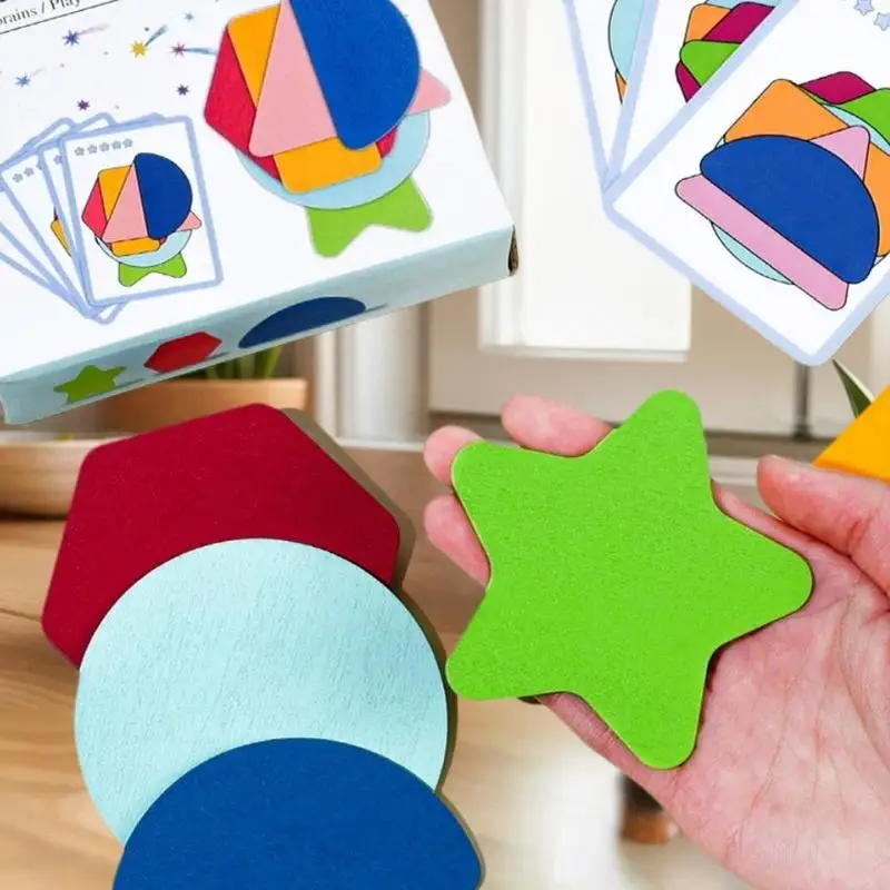 Set Puzzle Engrossing Forme geometriche realizzate in legno Giochi educativi impilabili con colori