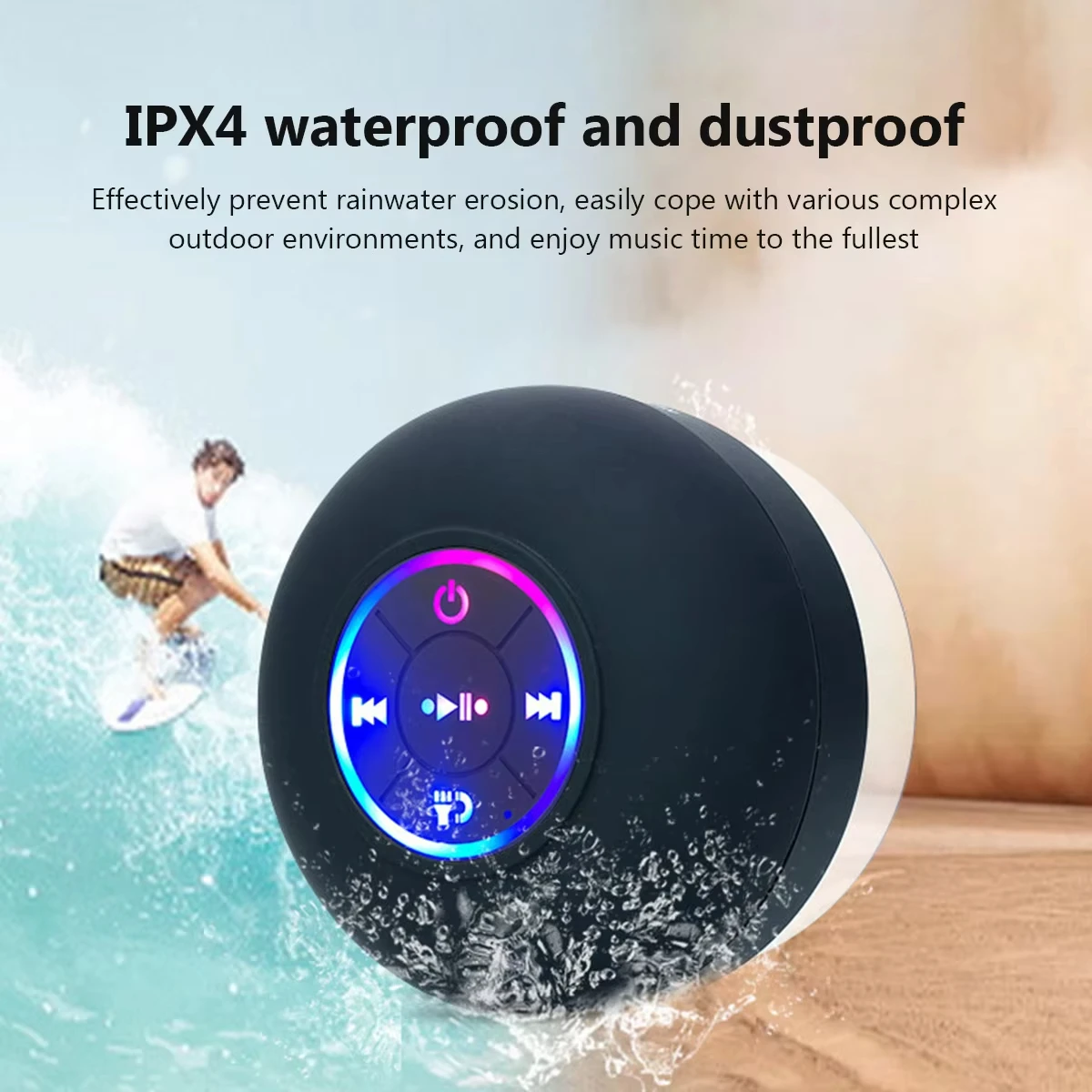 New Mini Portable Bluetooth Audio IPX4 Waterproof Led Lights Bathroom Outdoor Large Suction Cup Can Be Adsorbed Wall Speaker