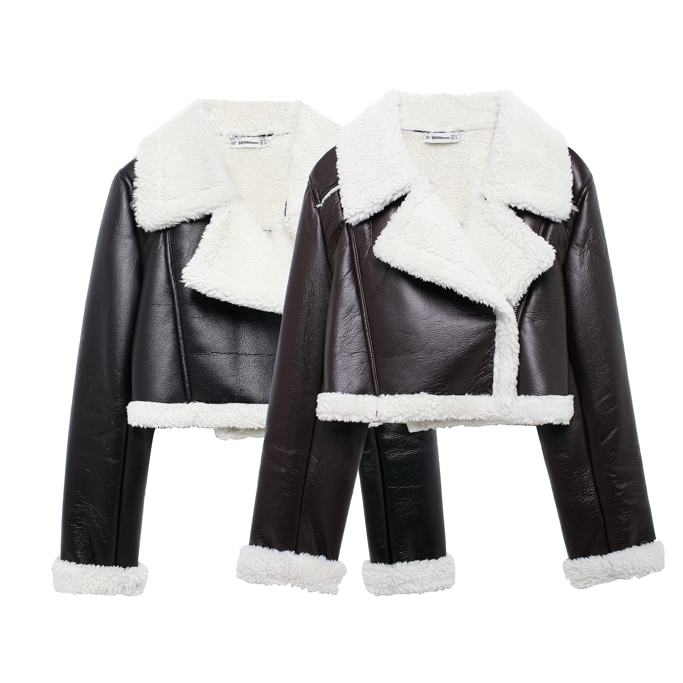 

ZBZA Autumn New Faionable Lamb Fur Collar Jaet Women's ort Outerwear Versatile Design Polyester Fiber Flip Collar Jaet
