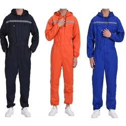 Unisex Work Overalls Work Clothes Reflective Zipper Pockets Safety Worker Coveralls for Auto Repairmen Mechanics for Dust-proof
