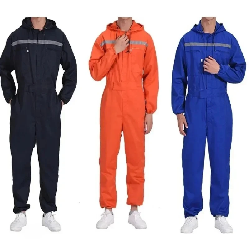 Unisex Work Overalls Work Clothes Reflective Zipper Pockets Safety Worker Coveralls for Auto Repairmen Mechanics for Dust-proof