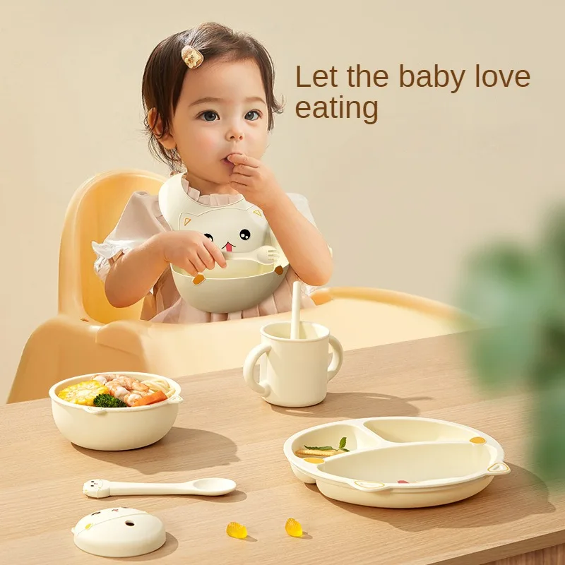 Food Grade Silicone Anti Drop Children's Tableware New Cartoon Baby Dining Plate Divided Plate Baby Supplementary Food Tableware