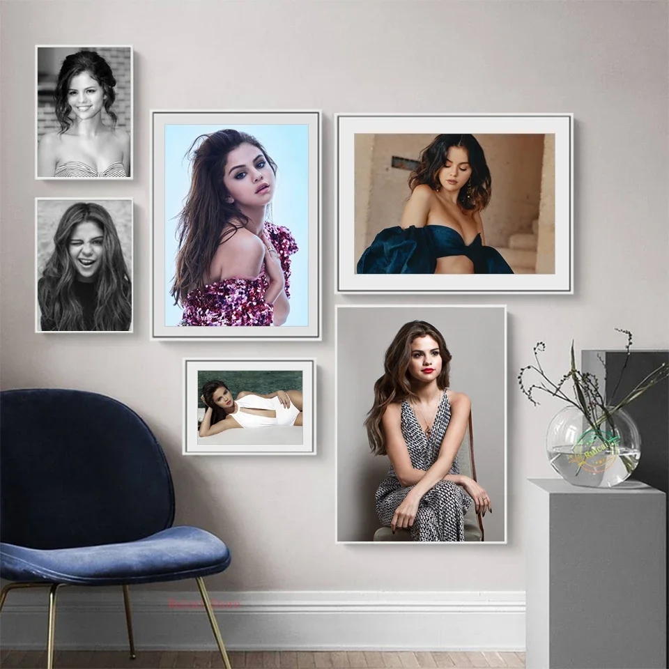Selena Gomez Poster Music Singer Black and White Wall Art Canvas Print Painting Picture For Living Room Decor