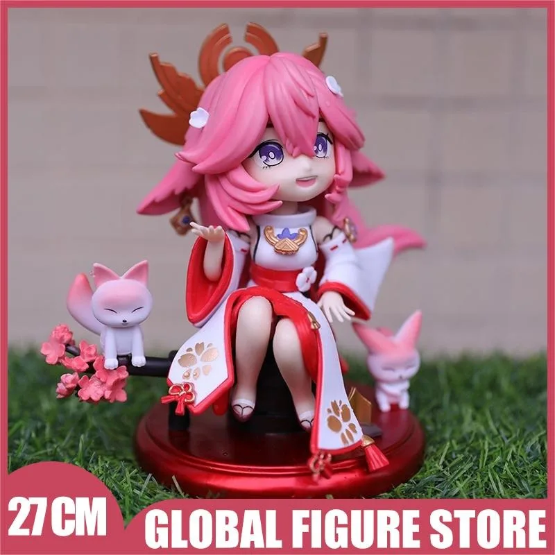 15cm Genshin Impact Game Yae Miko Action Figures Q Version Fox Sitting Ornaments Statue Decoration Collection Doll Kids Toy Gift