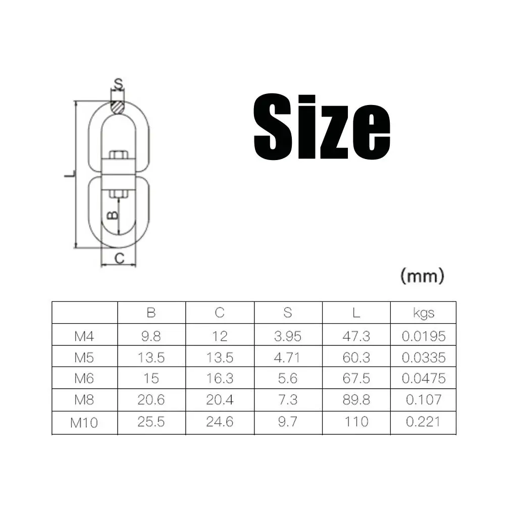 Durable 304 Stainless Steel Double Ended Swivel Eye Hook Anti Corrosion Swivel Ring for Hammock Tire Swing Punch Bag Ropes