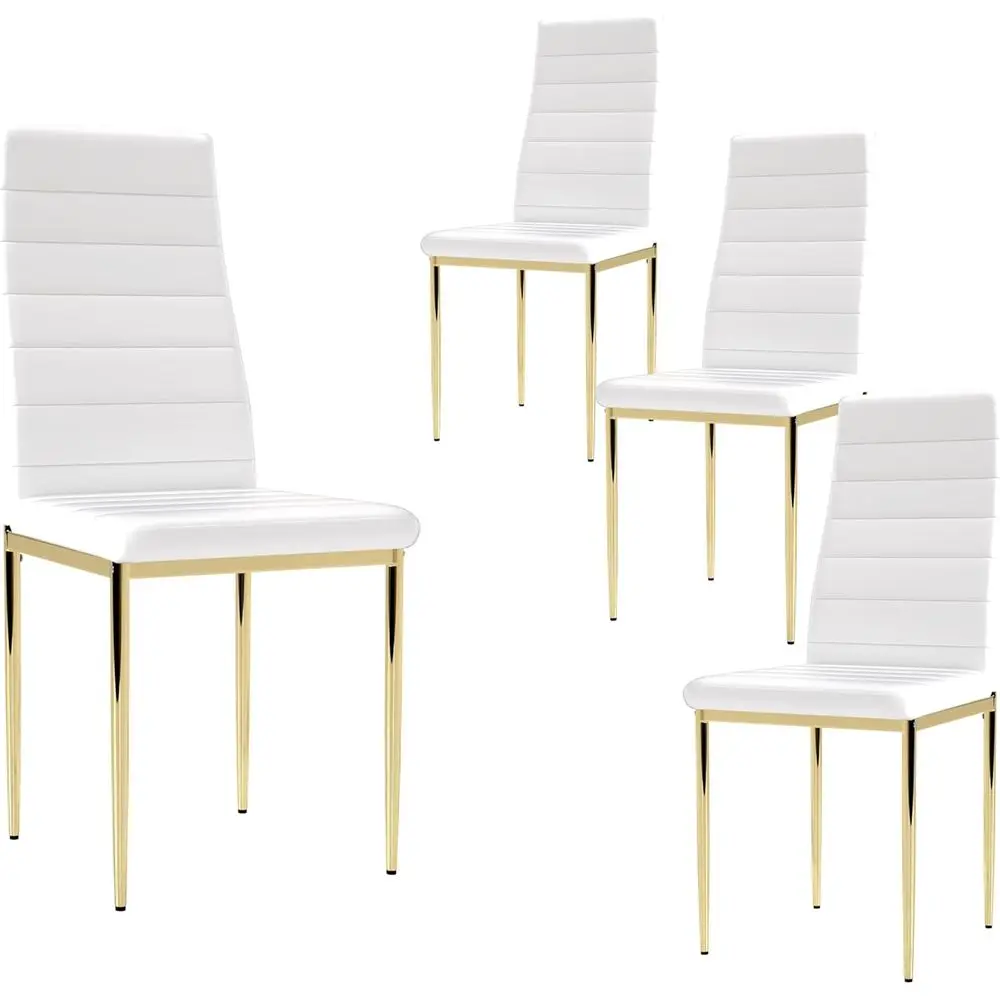 

Набор из 4 обеденных стульев, современные стулья с мягкой обивкой и высокой спинкой, с золотистой хромированной отделкой, для столовой и кухни (4, белые с золотыми ножками)