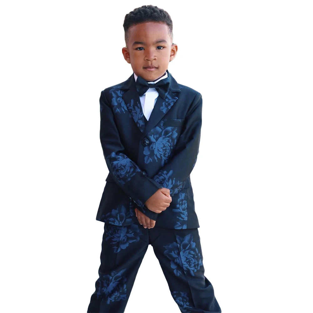 Afdrukken Bloemen Jongen Formele Pakken Diner Tuxedos Kleine Kinderen Bruidsjonkers Kids Voor Bruiloft Feestavond Pak Dragen 3 Stuks