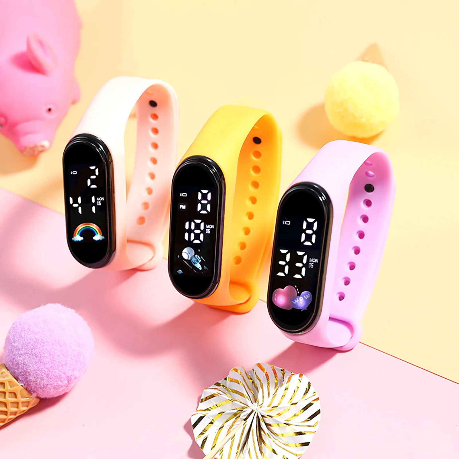 Reloj Digital LED con correa de silicona para niños y niñas, pulsera deportiva resistente al agua, Color caramelo