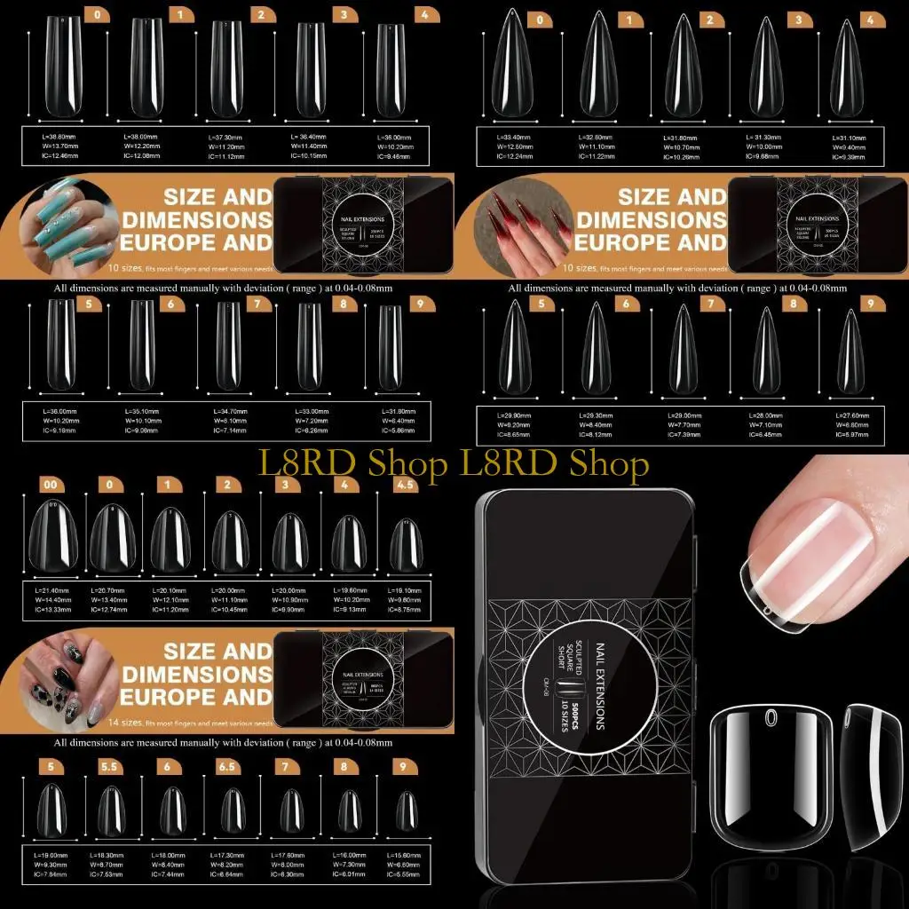 

L8RD Natural looking False Nails Transparent Clear Gel Tips for DIY Art