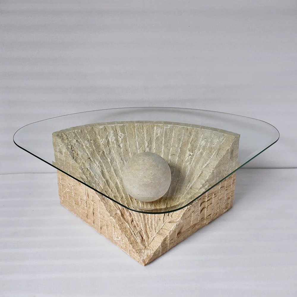 

OEM ODM Modern Nordic Customized Size Home Furniture Extensible Tempered Glass Travertine Side Table for Living Room Coffee
