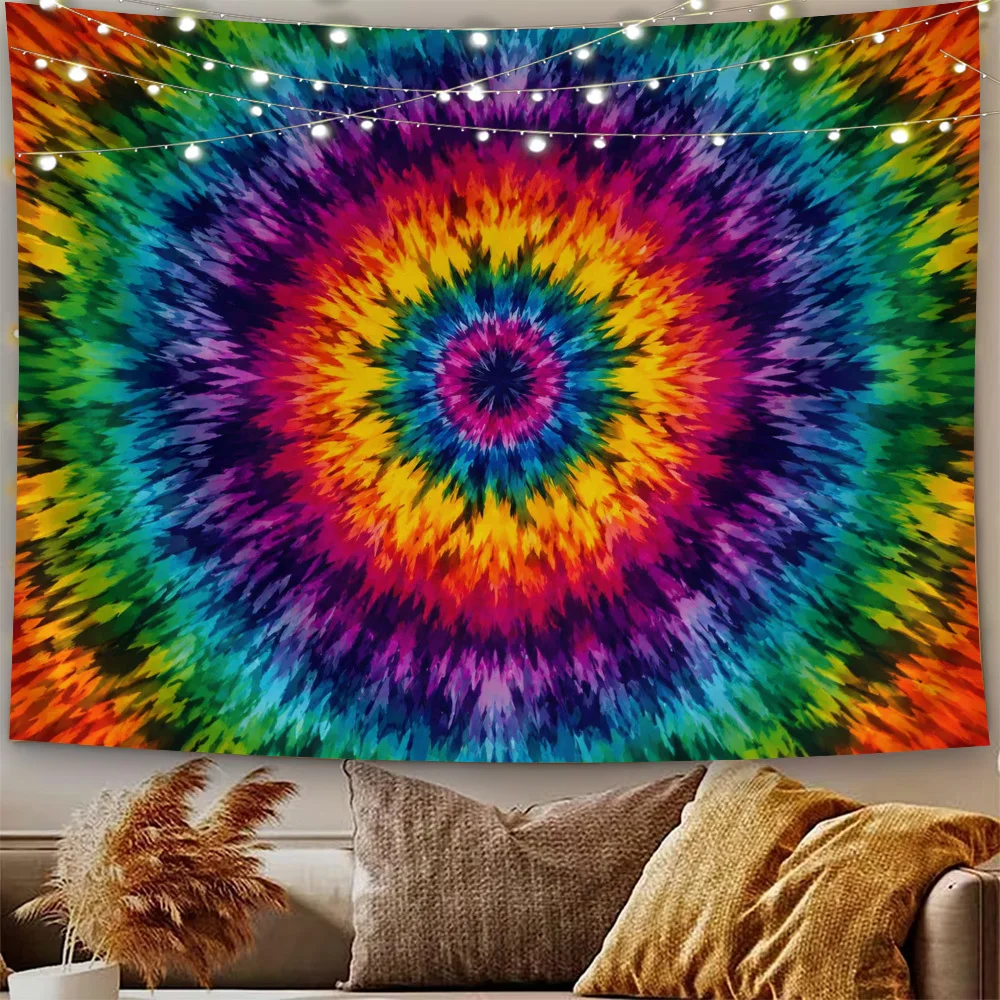 Boho Spiral Tie Dye Tapestry, Rainbow Burst Swirl Colorful Abstract Print Wall Hanging for Bedroom Living Room Dorm Home Decor