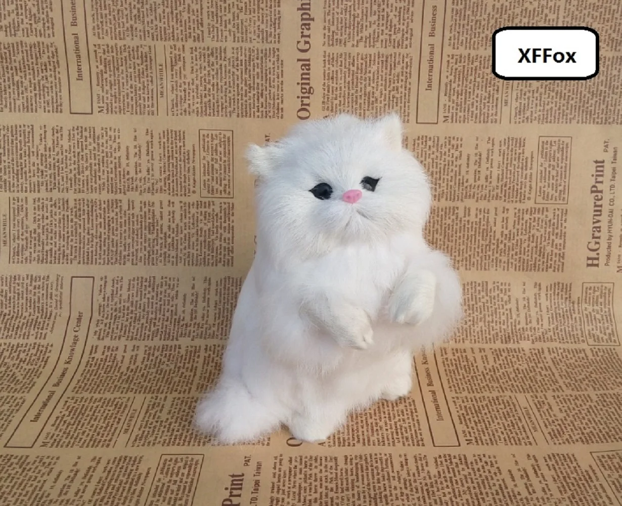 cute white cat model plastic&furs simulation naughty lucky cat gift about 21x14cm xf1312